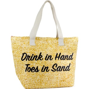 image:imageFunky Junque Stylish Straw Beach Tote Bag for Women  Summer Travel Shoulder Bag  Beach Quotes Cattle Bags Smiley FacesDrinks in Hand Toes in Sand  Natural