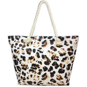 image:imageFunky Junque Stylish Straw Beach Tote Bag for Women  Summer Travel Shoulder Bag  Beach Quotes Cattle Bags Smiley FacesLeopard  White
