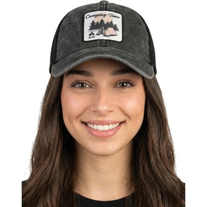 image:imageFunky Junque Trucker Hats for Men amp Women  Unisex Dad Hat Mesh Baseball Cap Distressed Vintage PatchCamping Time  Black