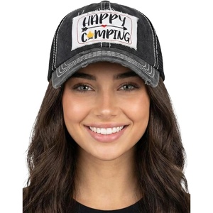 image:imageFunky Junque Trucker Hats for Men amp Women  Unisex Dad Hat Mesh Baseball Cap Distressed Vintage PatchHappy Camping  Black