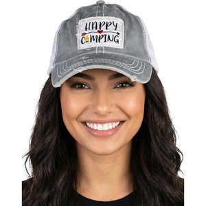 image:imageFunky Junque Trucker Hats for Men amp Women  Unisex Dad Hat Mesh Baseball Cap Distressed Vintage PatchHappy Camping  Grey