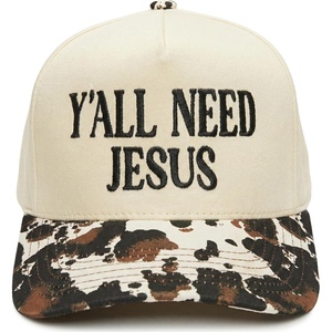 image:imageFunky Junque Trucker Snapback HatYall Need Jesus  Cow PrintBeige