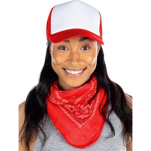 image:imageFunky Junque Unisex 100 Cotton MultiPurpose Bandana Scarves Paisley Headwrap Handkerchief for Women Men Boys GirlsBandanaTrucker Hat RedWhite