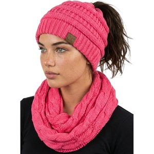 image:imageFunky Junque Womens Cozy Infinity Scarf amp Messy Bun Beanie Set Winter Accessory SetCandy Pink