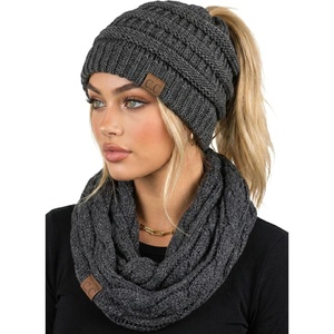 image:imageFunky Junque Womens Cozy Infinity Scarf amp Messy Bun Beanie Set Winter Accessory SetMetallic Grey