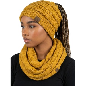 image:imageFunky Junque Womens Cozy Infinity Scarf amp Messy Bun Beanie Set Winter Accessory SetMustard