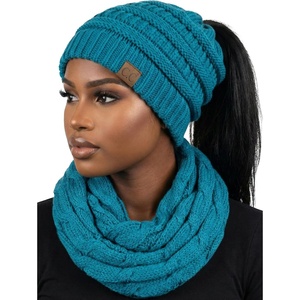image:imageFunky Junque Womens Cozy Infinity Scarf amp Messy Bun Beanie Set Winter Accessory SetTeal