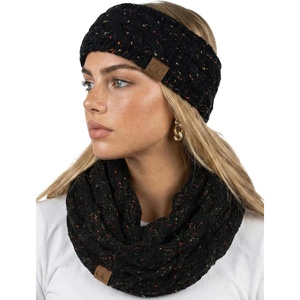 image:imageFunky Junque Womens Headwrap amp Infinity Scarf Set  Soft Knit Winter Accessories Trendy Cold Weather Gifts for WomenA Confetti Black Design