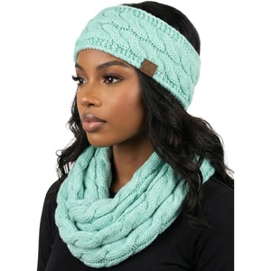 image:imageFunky Junque Womens Headwrap amp Infinity Scarf Set  Soft Knit Winter Accessories Trendy Cold Weather Gifts for WomenSolid Mint
