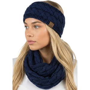 image:imageFunky Junque Womens Headwrap amp Infinity Scarf Set  Soft Knit Winter Accessories Trendy Cold Weather Gifts for WomenSolid Navy