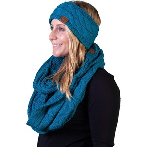 image:imageFunky Junque Womens Headwrap amp Infinity Scarf Set  Soft Knit Winter Accessories Trendy Cold Weather Gifts for WomenSolid Teal
