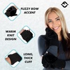 image:imageFunky Junque Luxury Fingerless Gloves  Womens Winter Cozy Ribbed Half Finger with Elegant Faux Fur BowBlack