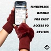 image:imageFunky Junque Luxury Fingerless Gloves  Womens Winter Cozy Ribbed Half Finger with Elegant Faux Fur BowBurgundy