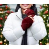 image:imageFunky Junque Luxury Fingerless Gloves  Womens Winter Cozy Ribbed Half Finger with Elegant Faux Fur BowBurgundy