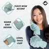 image:imageFunky Junque Luxury Fingerless Gloves  Womens Winter Cozy Ribbed Half Finger with Elegant Faux Fur BowMint