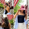 image:imageFunky Junque Messy Bun Ponytail Cap Distressed Trucker Baseball HatBurgundy  Beige Mesh