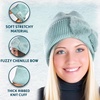 image:imageFunky Junque Womens Soft Chenille Beanie  Warm Stretchy Knit Winter Hat with BowsChenille Bow  Mint