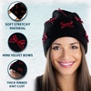 image:imageFunky Junque Womens Soft Chenille Beanie  Warm Stretchy Knit Winter Hat with BowsMini Velvet Bows  BlackBurgundy