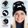 image:imageFunky Junque Womens Soft Chenille Beanie  Warm Stretchy Knit Winter Hat with BowsMini Velvet Bows  BlackIvory
