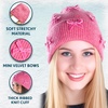 image:imageFunky Junque Womens Soft Chenille Beanie  Warm Stretchy Knit Winter Hat with BowsMini Velvet Bows  Candy Pink