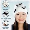 image:imageFunky Junque Womens Soft Chenille Beanie  Warm Stretchy Knit Winter Hat with BowsMini Velvet Bows  Ivory