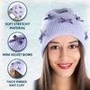 image:imageFunky Junque Womens Soft Chenille Beanie  Warm Stretchy Knit Winter Hat with BowsMini Velvet Bows  Lavender