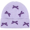 image:imageFunky Junque Womens Soft Chenille Beanie  Warm Stretchy Knit Winter Hat with BowsMini Velvet Bows  Lavender