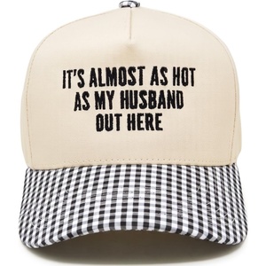image:imageFunky Junque Adult Trucker Snapback Hat 2Tone Baseball CapIts Almost as Hot as My Husband Out Here  Gingham Print  Black  WhiteBeige