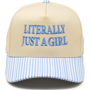 image:imageFunky Junque Adult Trucker Snapback Hat 2Tone Baseball CapLiterally Just a Girl  Stripes  Light BlueBeige