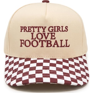 image:imageFunky Junque Adult Trucker Snapback Hat 2Tone Baseball CapPretty Girls Love Football  Checker Print  BurgundyBeige