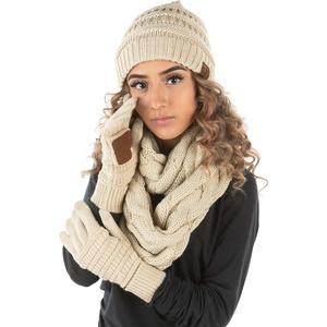 image:imageFunky Junque Hat Scarf Glove Set for Women  Matching Winter Set with Ribbed Knit Beanie Infinity Scarf amp Cozy GlovesBeige