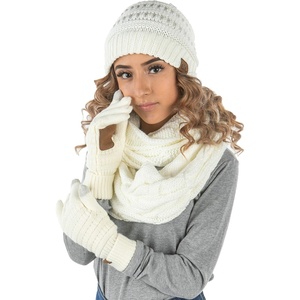 image:imageFunky Junque Hat Scarf Glove Set for Women  Matching Winter Set with Ribbed Knit Beanie Infinity Scarf amp Cozy GlovesIvory