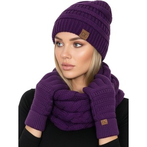 image:imageFunky Junque Hat Scarf Glove Set for Women  Matching Winter Set with Ribbed Knit Beanie Infinity Scarf amp Cozy GlovesPurple