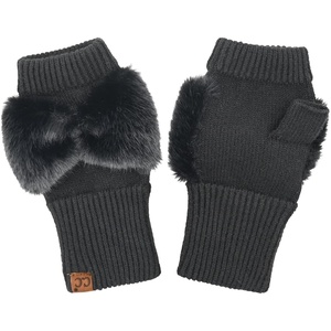 image:imageFunky Junque Luxury Fingerless Gloves  Womens Winter Cozy Ribbed Half Finger with Elegant Faux Fur BowBlack