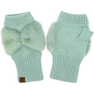 image:imageFunky Junque Luxury Fingerless Gloves  Womens Winter Cozy Ribbed Half Finger with Elegant Faux Fur BowMint