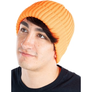 image:imageFunky Junque Mens Ribbed Knit Beanie Cable Fisherman Winter HatNeon Orange Beanie  Ribbed Knit