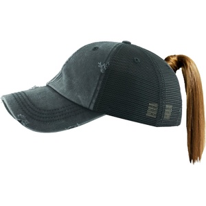 image:imageFunky Junque Messy Bun Ponytail Cap Distressed Trucker Baseball HatDistressed Black