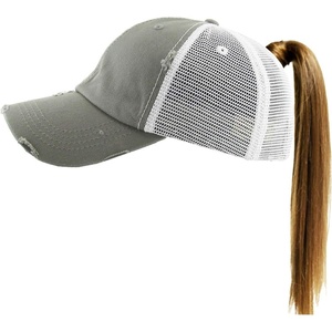 image:imageFunky Junque Messy Bun Ponytail Cap Distressed Trucker Baseball HatDove Grey  Mesh