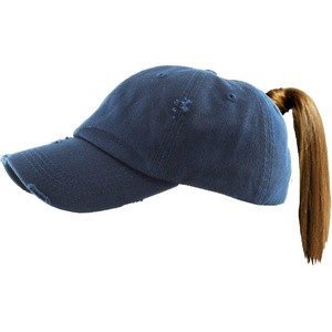 image:imageFunky Junque Messy Bun Ponytail Cap Distressed Trucker Baseball HatNavy