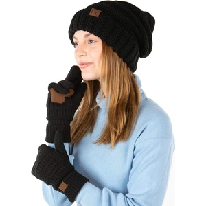 image:imageFunky Junque Winter Hat and Gloves for Women  Oversized Winter Hat amp Gloves Cozy Knit Slouchy Beanie Set for Cold WeatherBlack