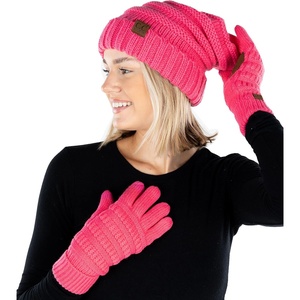 image:imageFunky Junque Winter Hat and Gloves for Women  Oversized Winter Hat amp Gloves Cozy Knit Slouchy Beanie Set for Cold WeatherCandy Pink