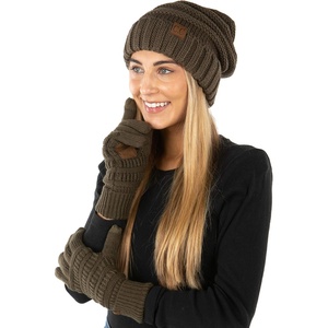 image:imageFunky Junque Winter Hat and Gloves for Women  Oversized Winter Hat amp Gloves Cozy Knit Slouchy Beanie Set for Cold WeatherNew Olive