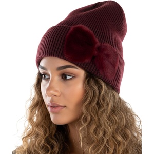 image:imageFunky Junque Womens Soft Chenille Beanie  Warm Stretchy Knit Winter Hat with BowsChenille Bow  Burgundy