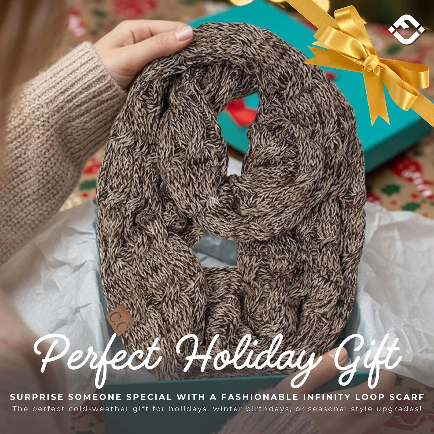image:imageFunky Junque Infinity Scarf for Women  Oversized Chunky Winter Scarf Colorful Fall Scarves Soft Sweater Wrap Cozy StyleAn Espresso Brown Tricolor Mix