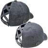 image:imageFunky Junque Criss Cross Ponytail Baseball Cap for Women  Messy Bun Hat with Side Button Distressed amp Solid Styles2 Pack Grey  Charcoal