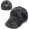 image:imageFunky Junque Criss Cross Ponytail Baseball Cap for Women  Messy Bun Hat with Side Button Distressed amp Solid StylesCamo Black