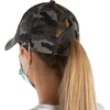 image:imageFunky Junque Criss Cross Ponytail Baseball Cap for Women  Messy Bun Hat with Side Button Distressed amp Solid StylesCamo Grey