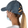 image:imageFunky Junque Criss Cross Ponytail Baseball Cap for Women  Messy Bun Hat with Side Button Distressed amp Solid StylesDenim