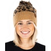 image:imageFunky Junque Womens Leopard Print Pom Beanie amp Gloves Set  Cozy Knit Winter Hat Stylish Cheetah Cold Weather AccessoriesA Leopard Print Pom Beanie  Latte