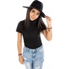 image:imageFunky Junque Womens Stylish Knit Fedora Hat  Wide Brim Panama with Woven Leather TasselLeopard Trim  Black